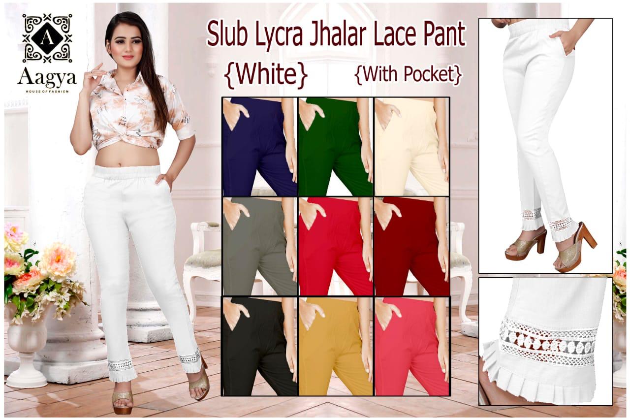 Aagya Jhalar latest Fancy Designer Lace Pant Rayon Strechable Bottom Wear
